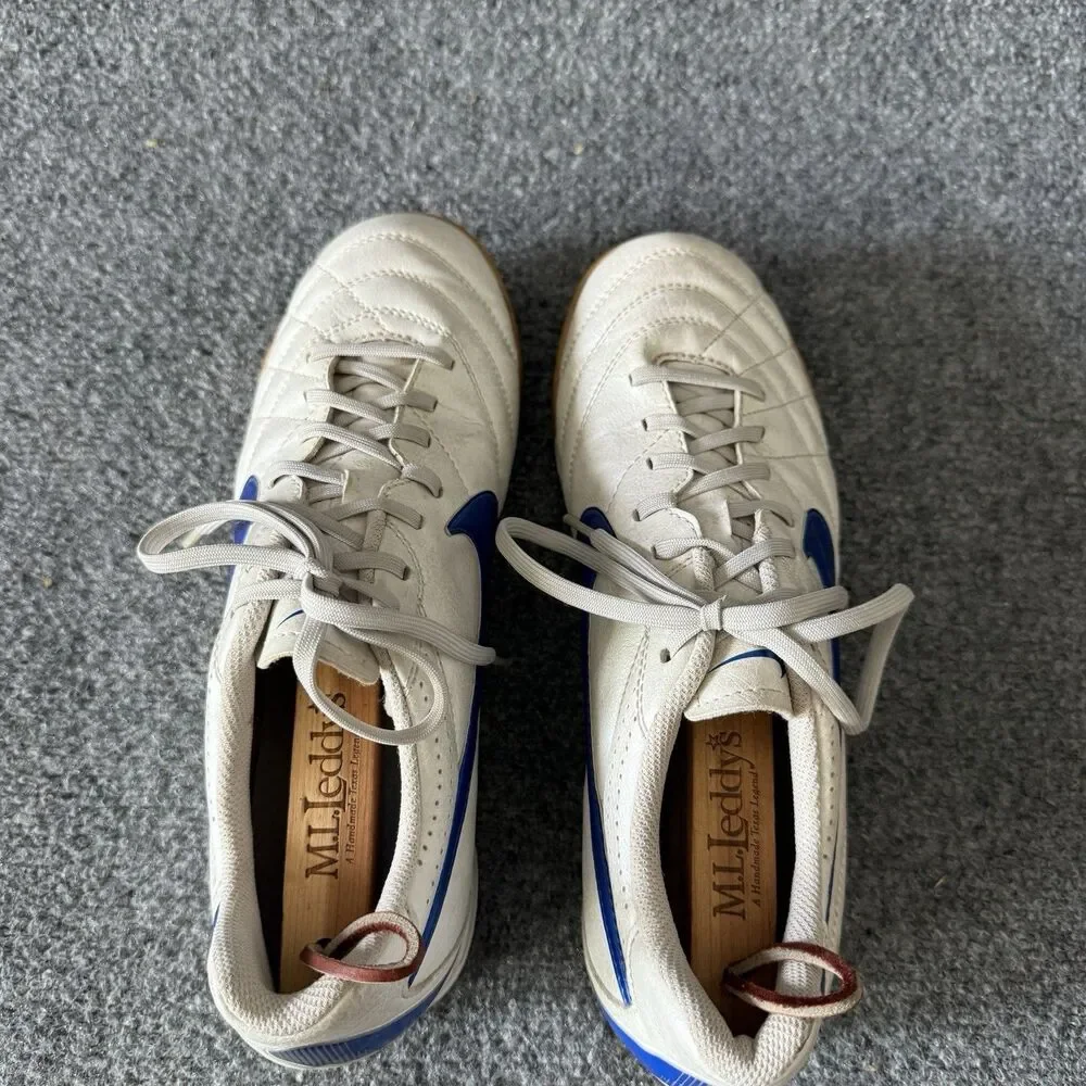 VTG Nike Tiempo Natural IV IC Indoor Soccer Shoes White Metallic Blue Gum 8.5